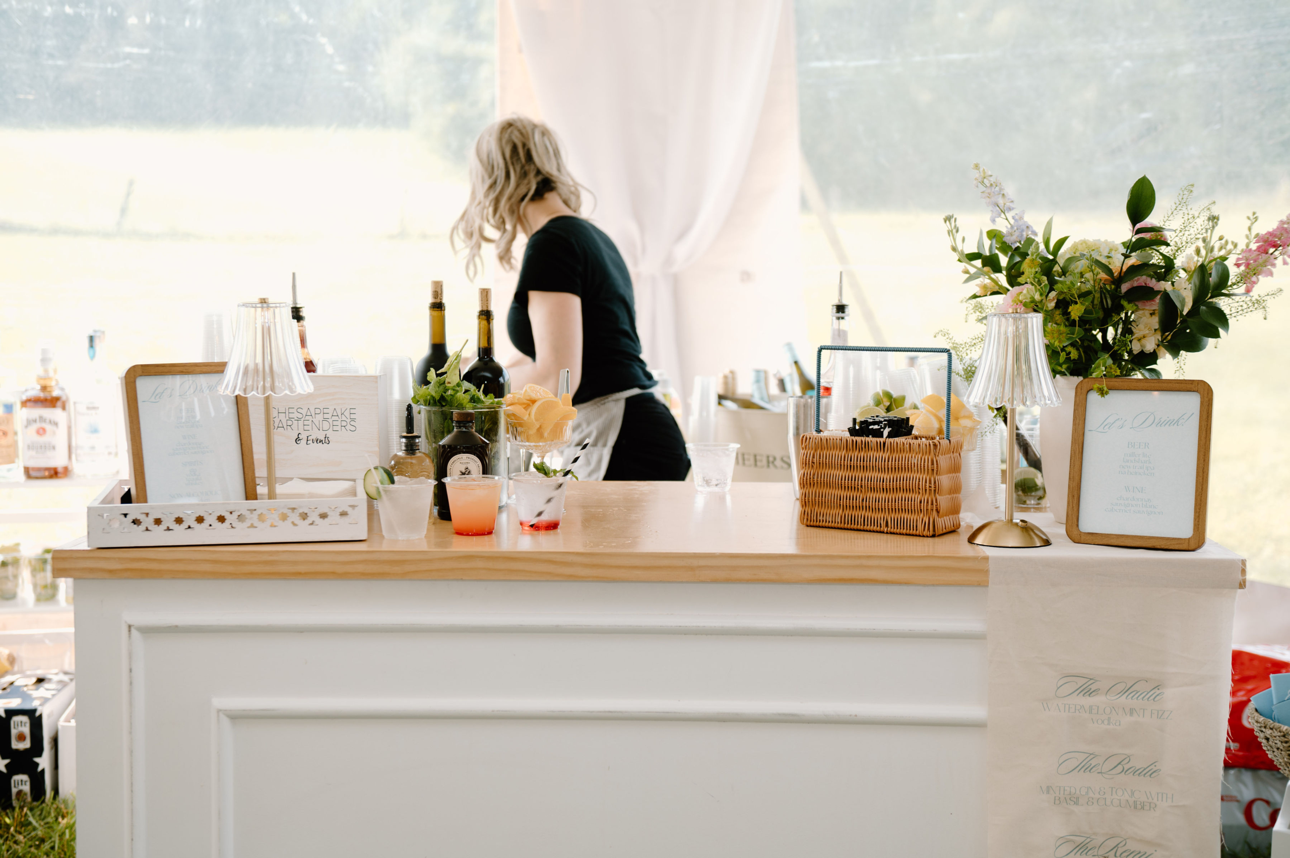 Chesapeake Bartenders outdoor wedding bar with fresh garden ingredients