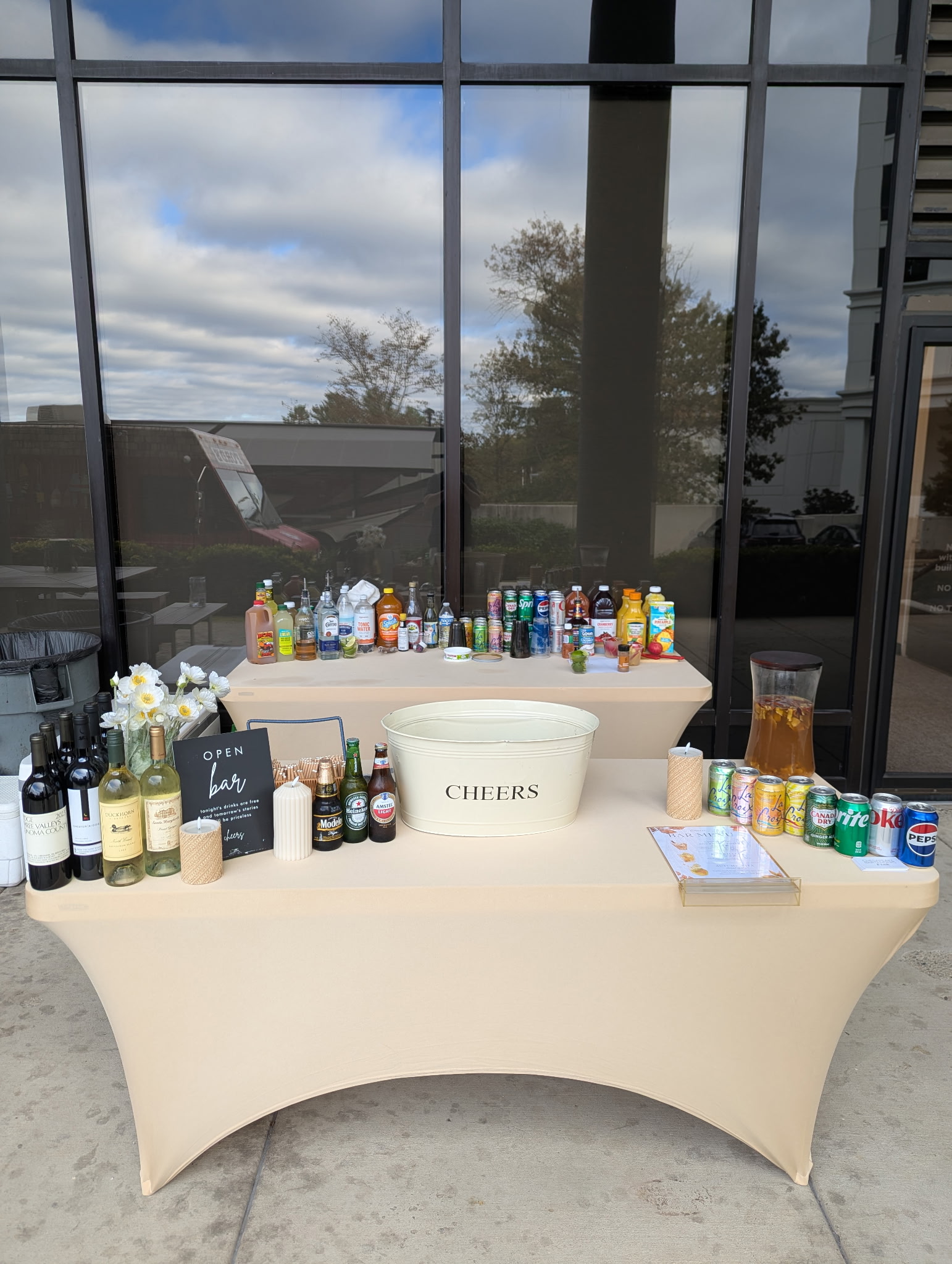 Ivory classic wedding bar fully set up and ready for service